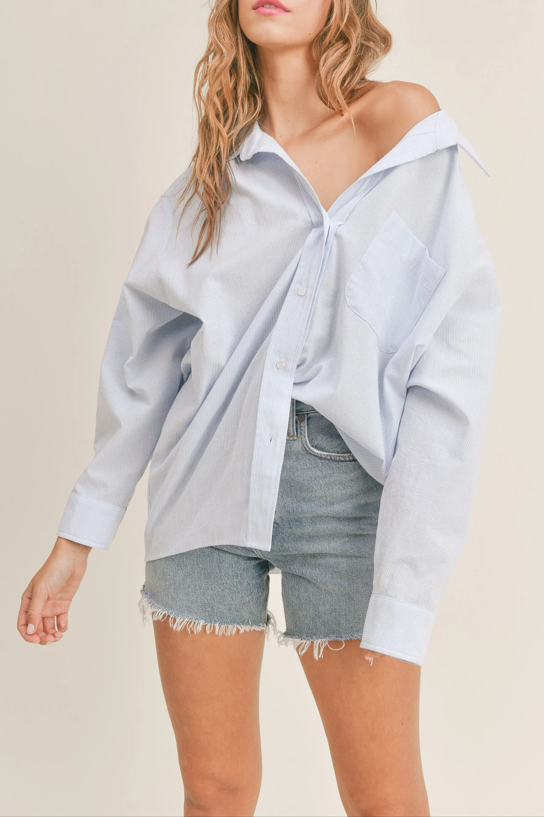 Oversized Stripe Button Down Shirt sold by Evercado