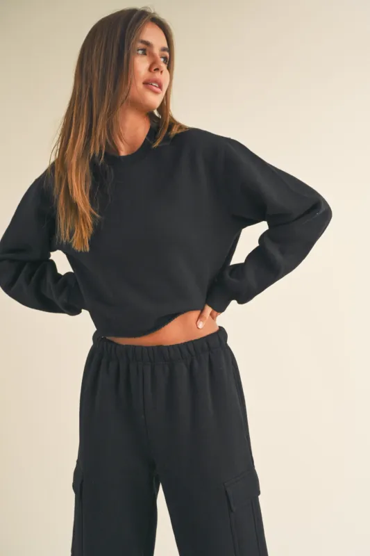Fleece Raw Edge Crop Sweatshirt sold by Evercado