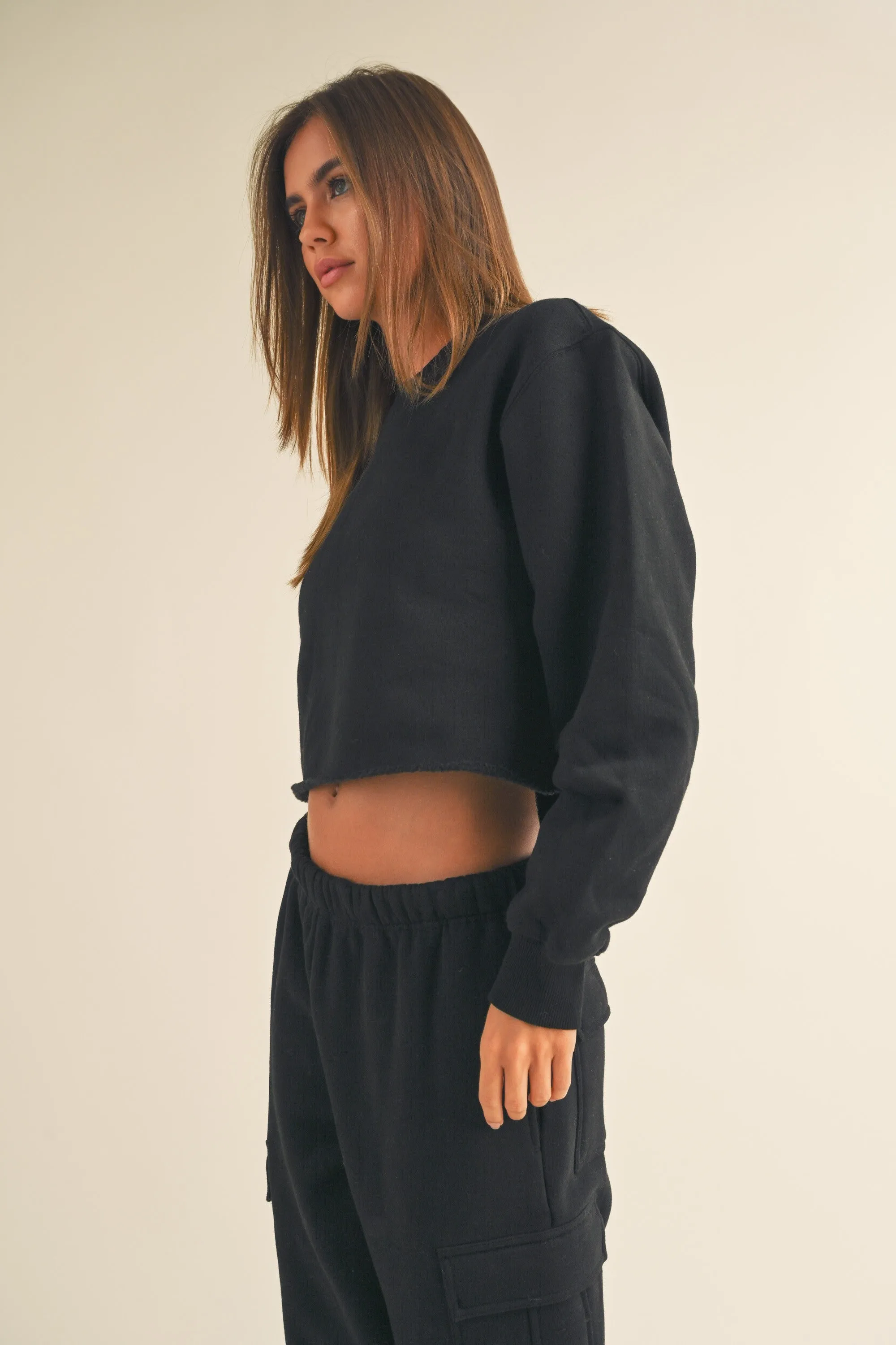 Fleece Raw Edge Crop Sweatshirt sold by Evercado product image thumbnail 2