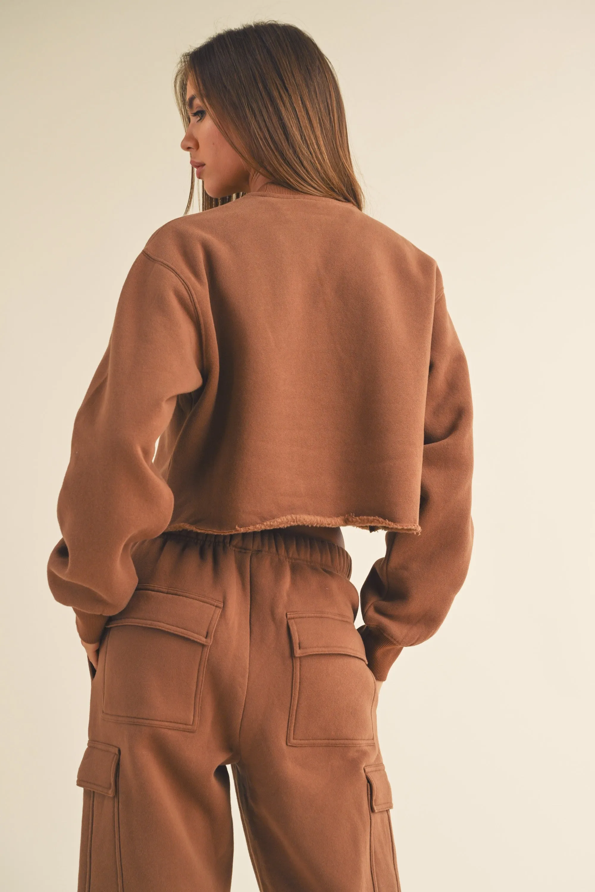 Fleece Raw Edge Crop Sweatshirt sold by Evercado product image thumbnail 5