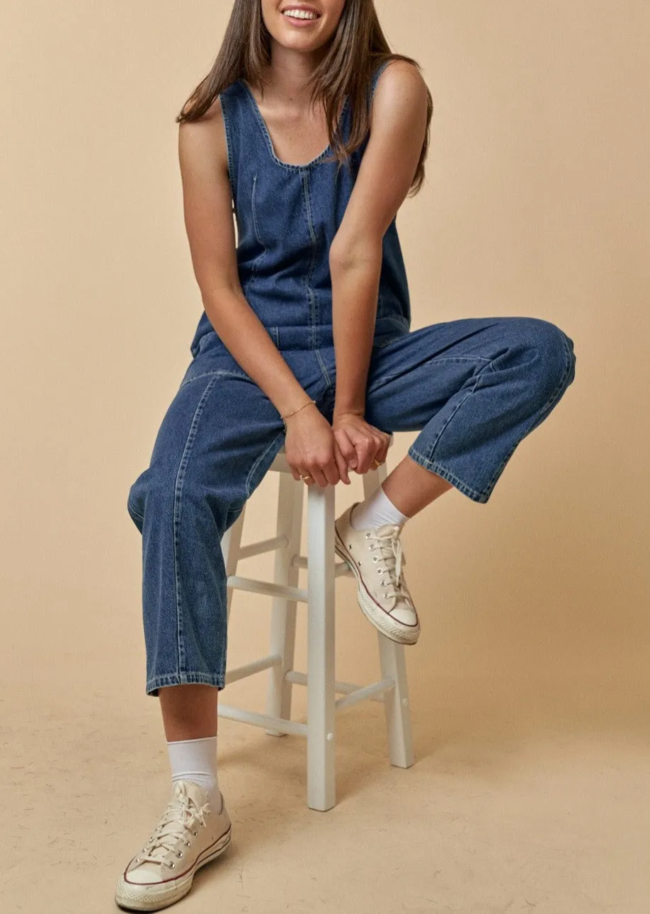 Denim High Roller Jumpsuit sold by Evercado