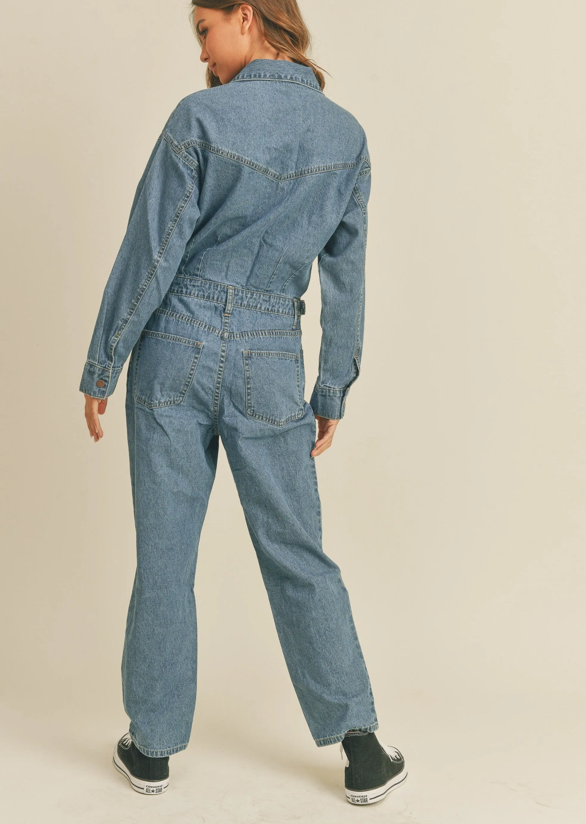 Washed Denim Utility Jumpsuit sold by Evercado product image thumbnail 4