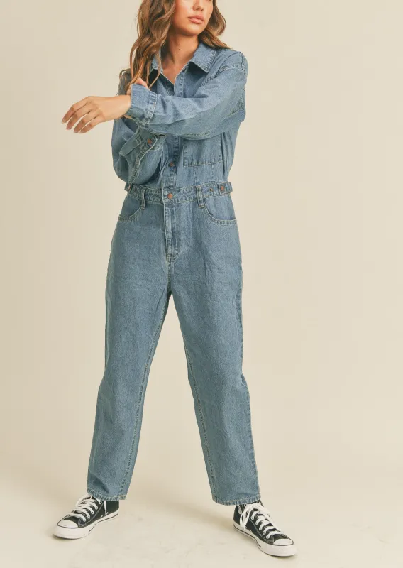 Washed Denim Utility Jumpsuit sold by Evercado