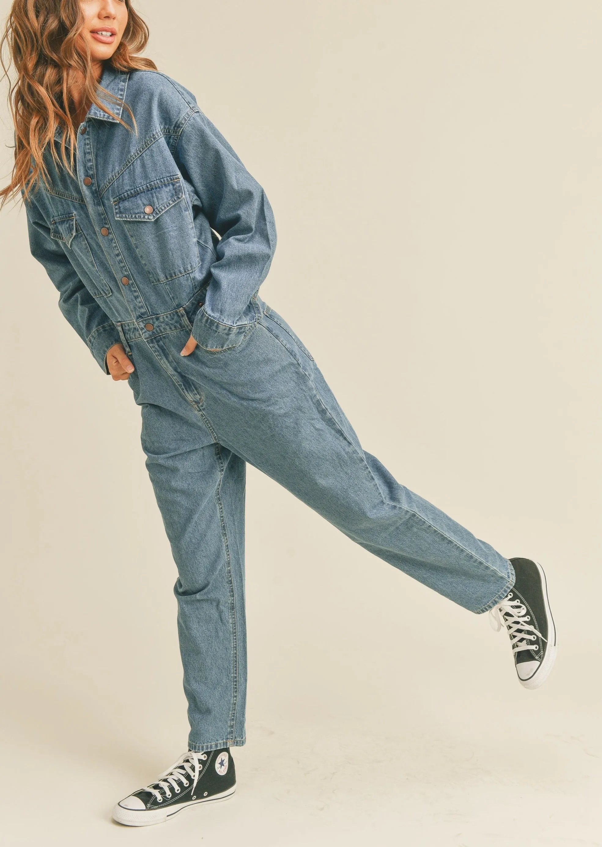 Washed Denim Utility Jumpsuit sold by Evercado product image thumbnail 2