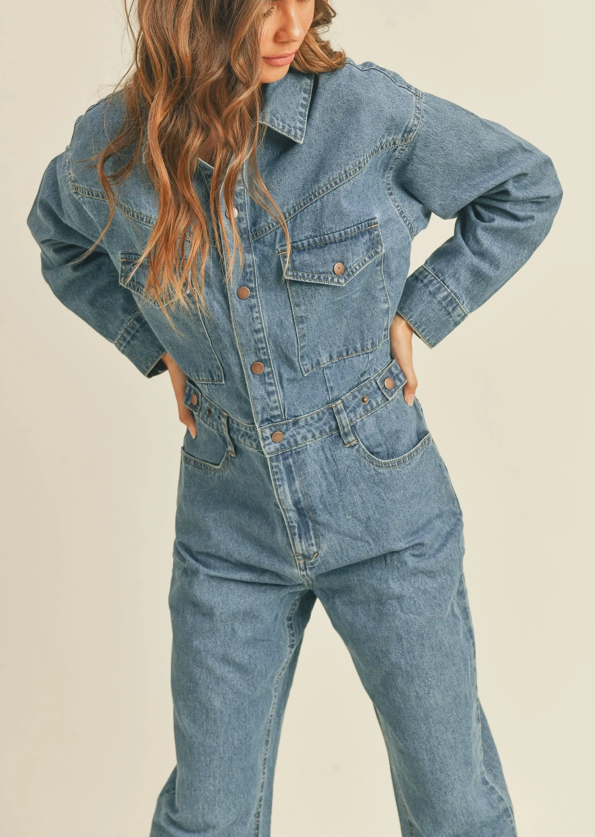 Washed Denim Utility Jumpsuit sold by Evercado product image thumbnail 3