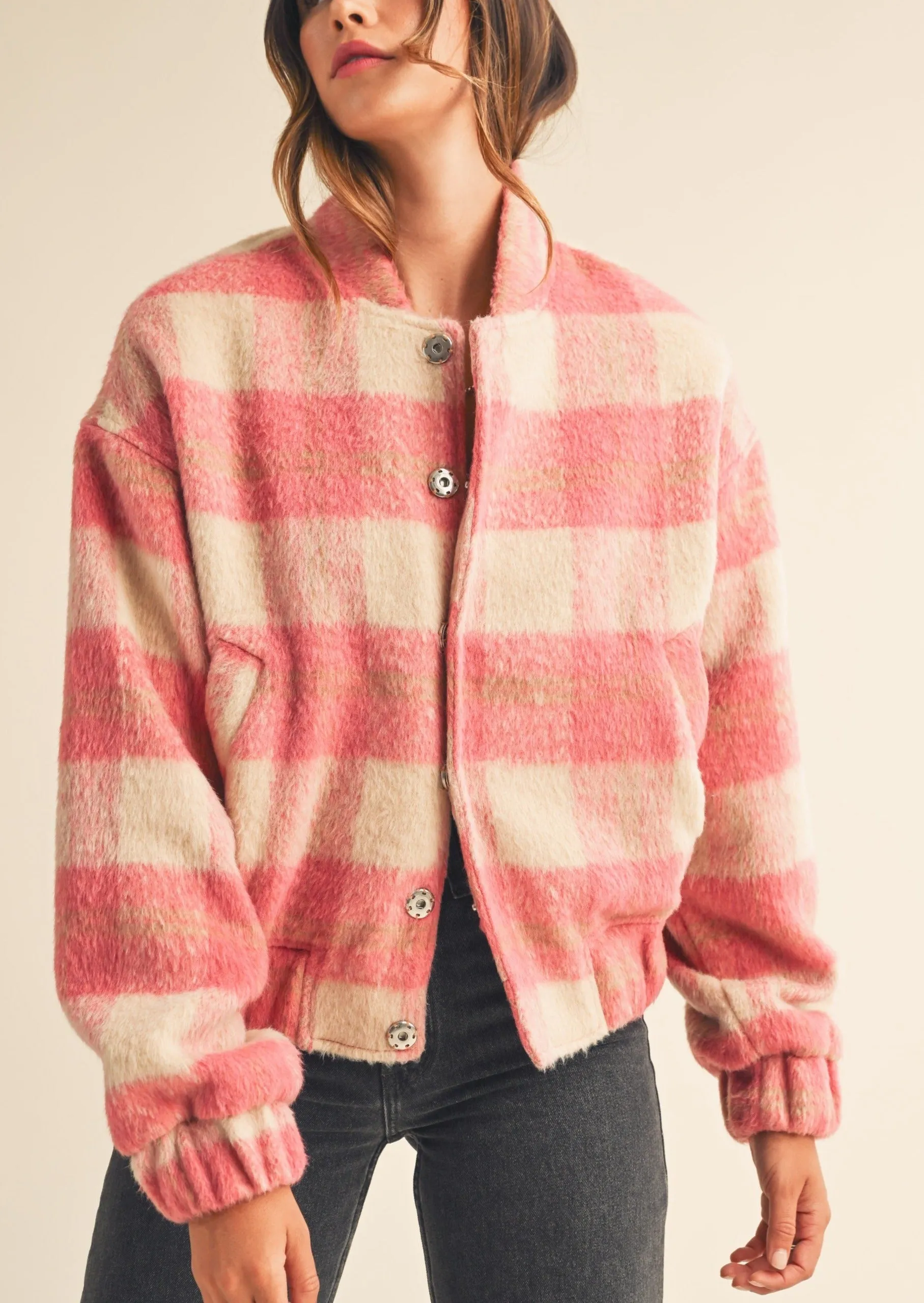Fuzzy Plaid Bomber Jacket sold by Evercado product image thumbnail 3