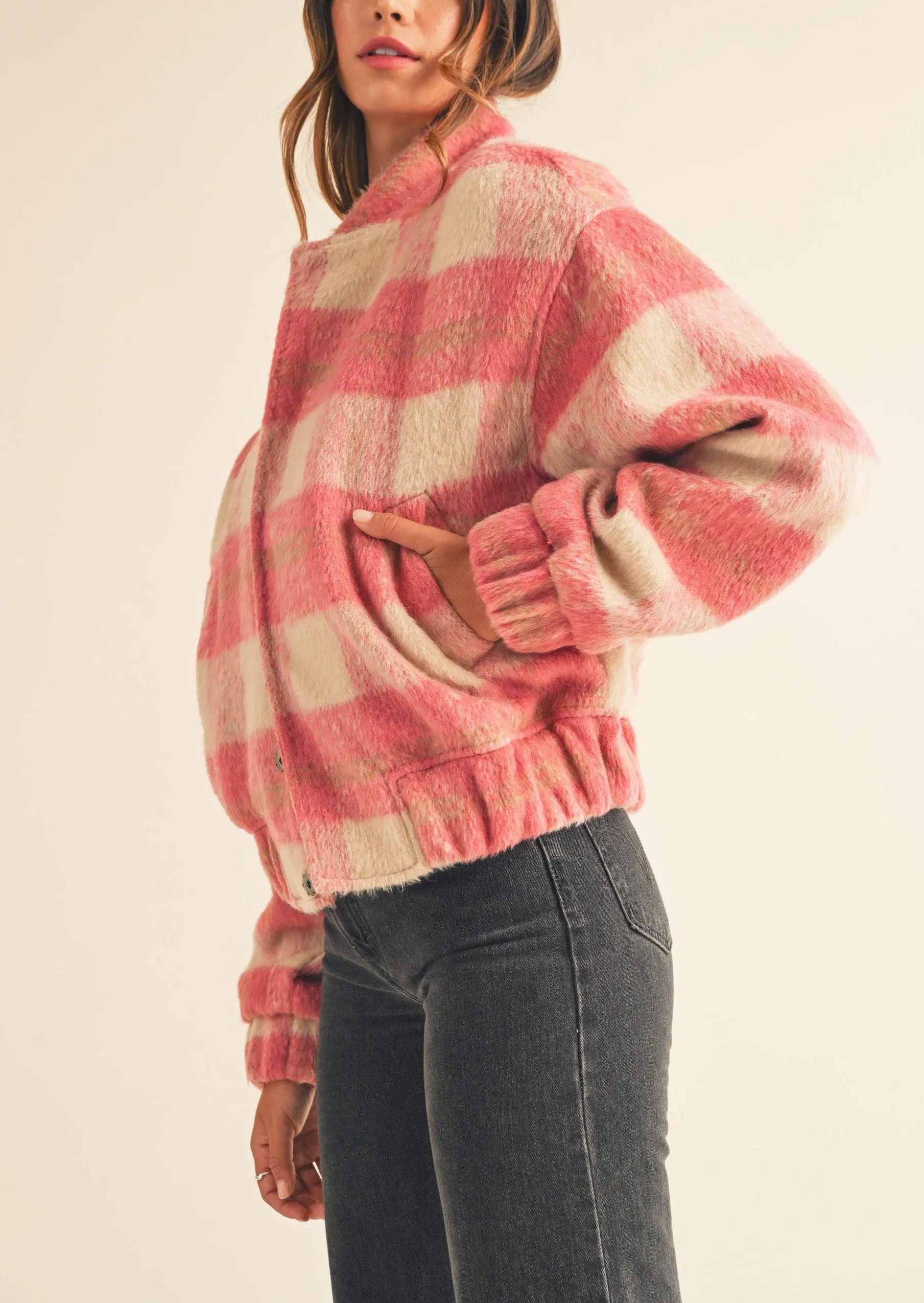 Fuzzy Plaid Bomber Jacket sold by Evercado product image thumbnail 4