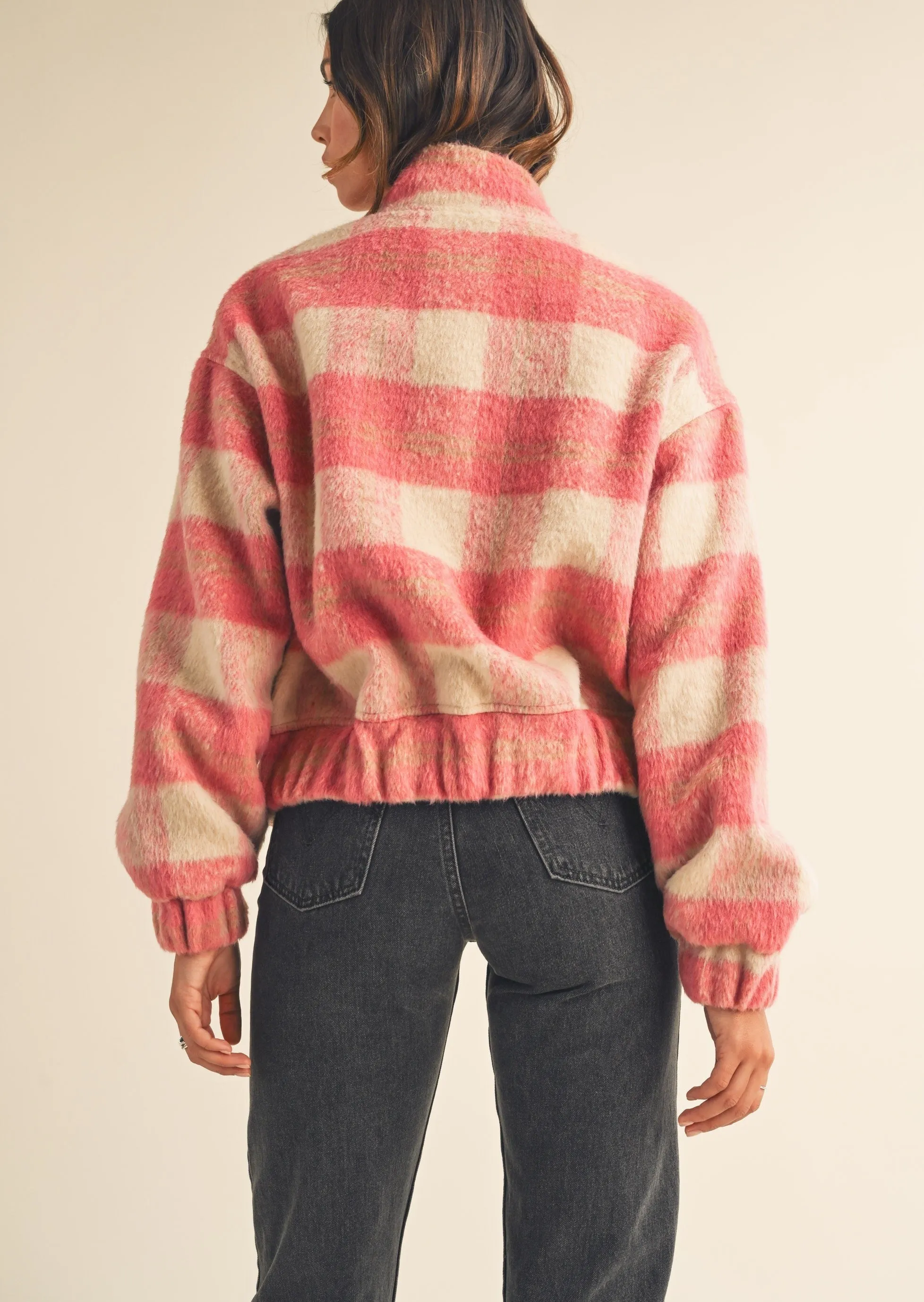 Fuzzy Plaid Bomber Jacket sold by Evercado product image thumbnail 5