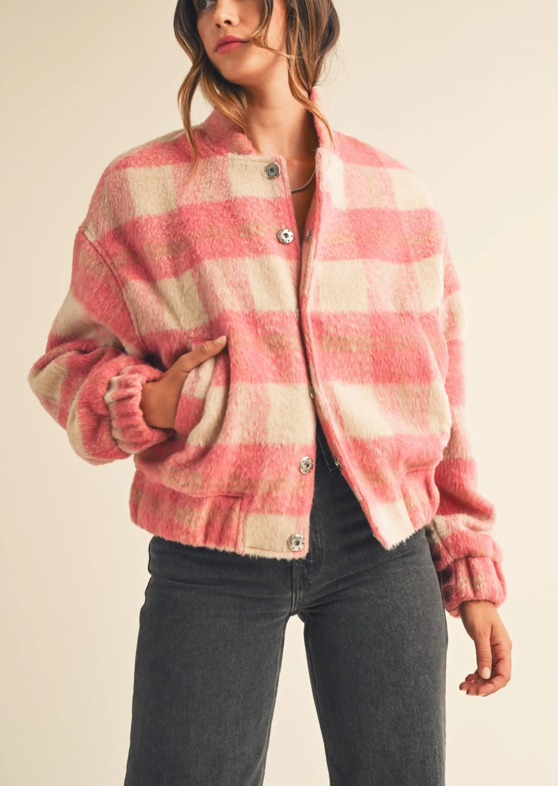 Fuzzy Plaid Bomber Jacket sold by Evercado product image thumbnail 2