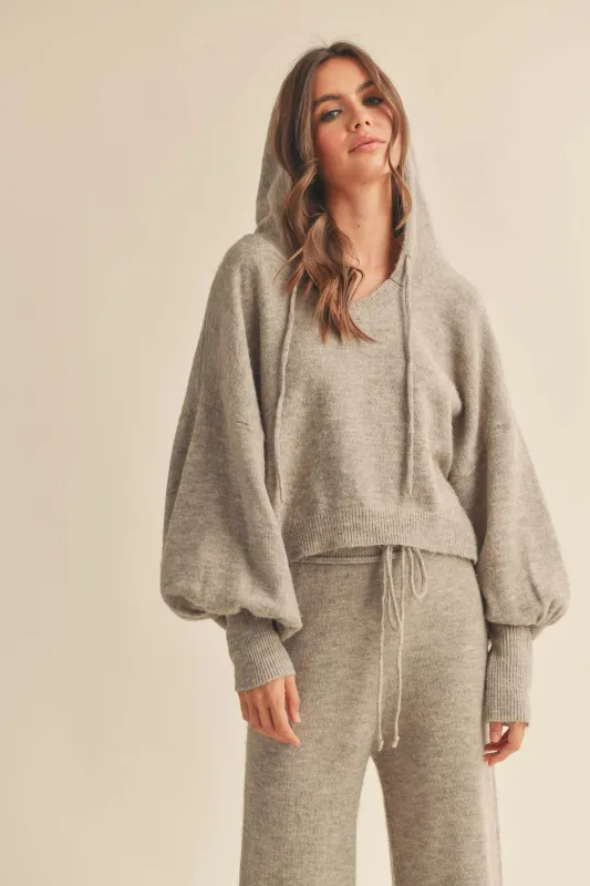 Balloon Sleeve Knit Hoodie Sweater sold by Evercado