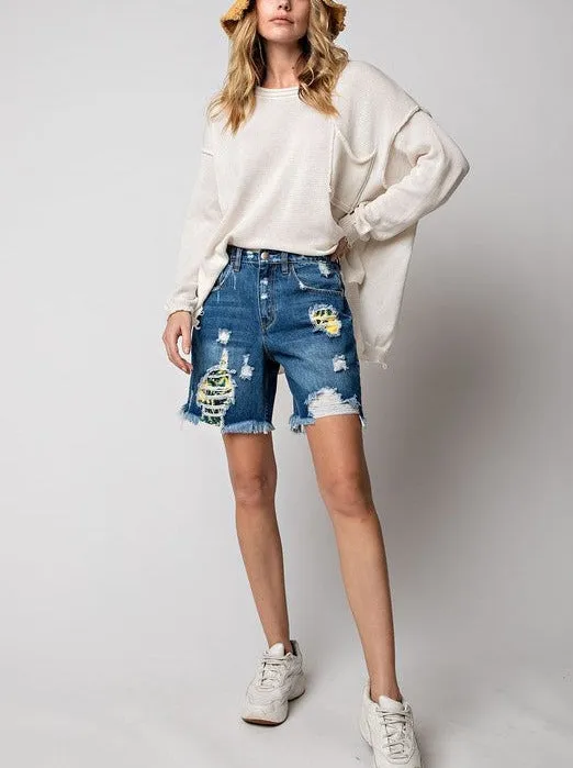 Tropical Destroyed Denim Shorts sold by Evercado product image thumbnail 2