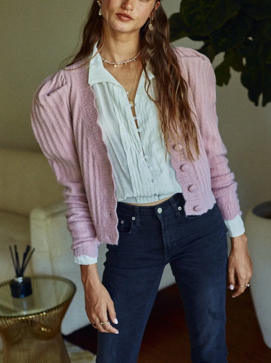 Scallop Puff Sleeve Cardigan sold by Evercado