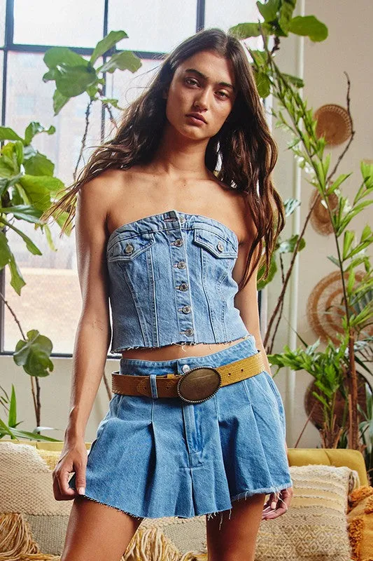 Pleated Denim Mini Skirt - Blue sold by Evercado product image thumbnail 3