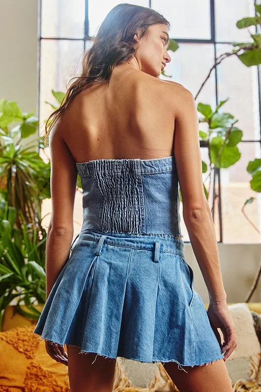 Pleated Denim Mini Skirt - Blue sold by Evercado product image thumbnail 4