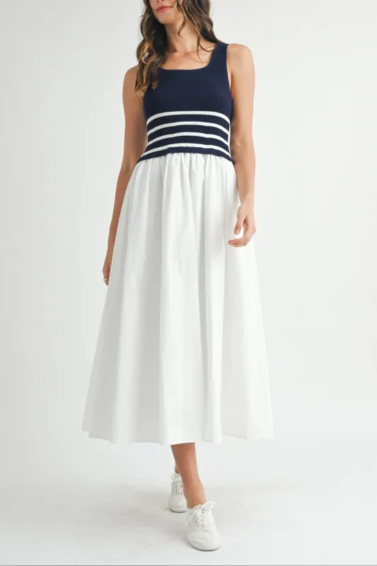Knit Tank Bodice & White Poplin Skirt Midi Dress sold by Evercado
