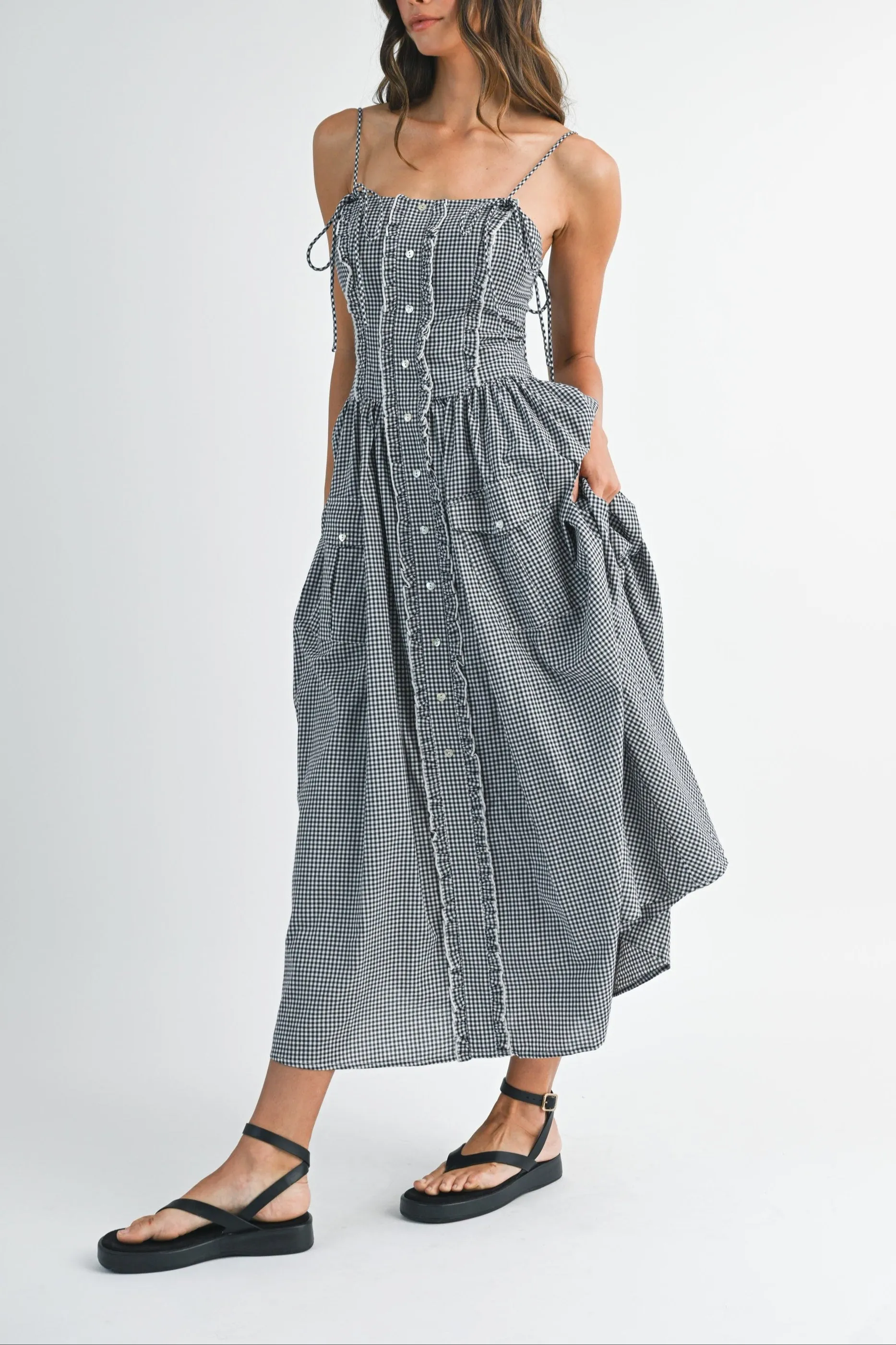Gingham Plaid Ruffle Midi Dress sold by Evercado product image thumbnail 5