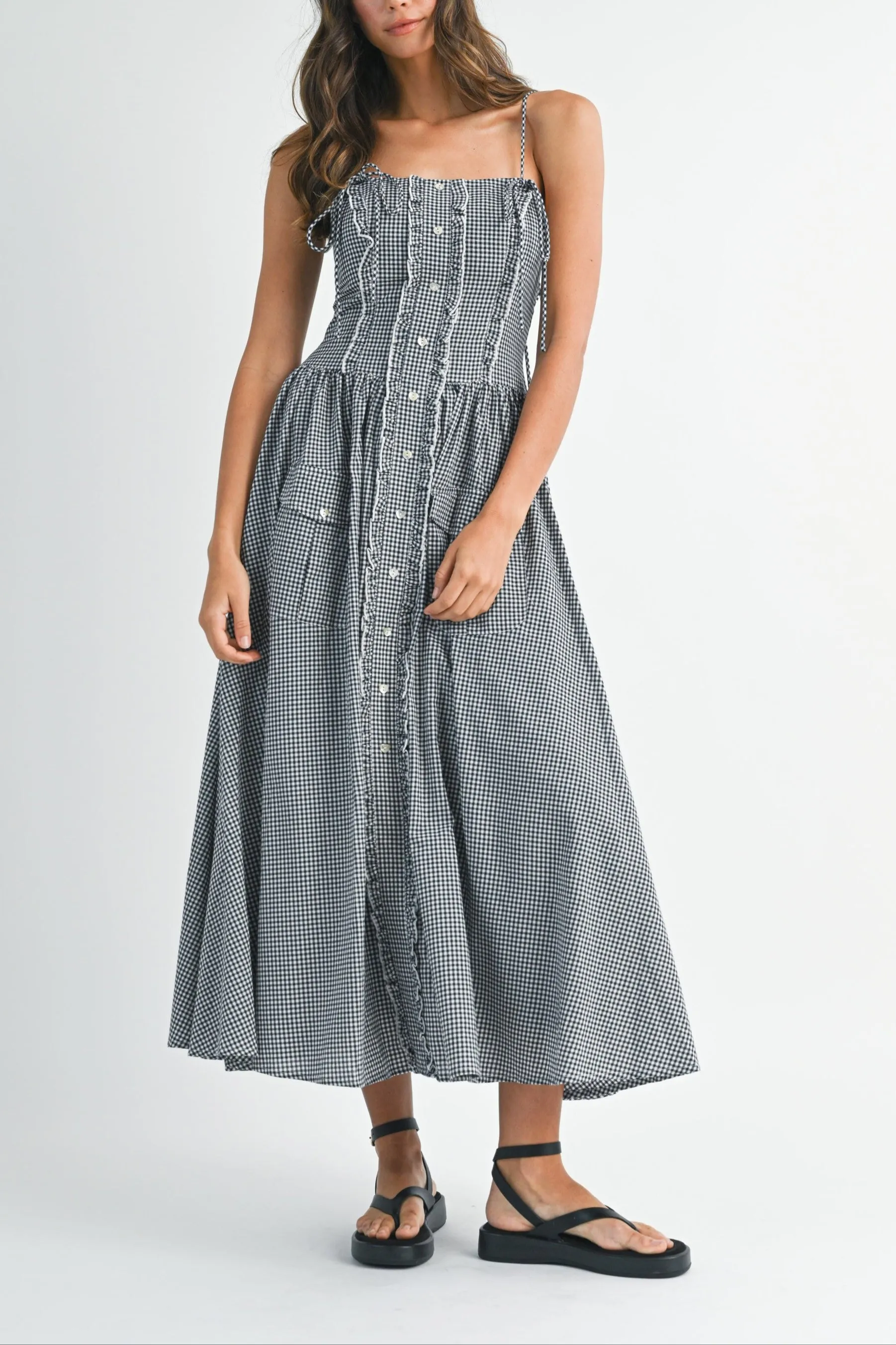 Gingham Plaid Ruffle Midi Dress sold by Evercado product image thumbnail 4