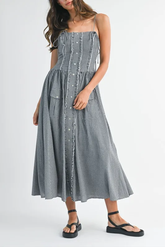 Gingham Plaid Ruffle Midi Dress sold by Evercado