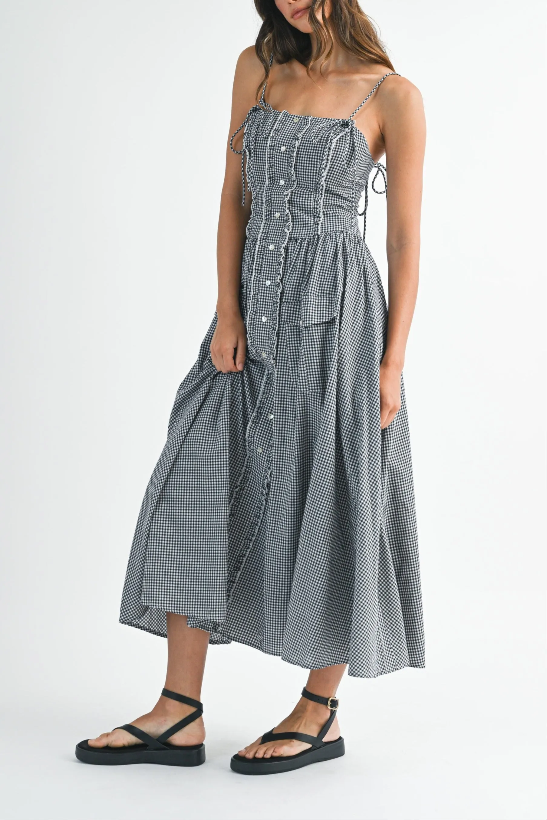 Gingham Plaid Ruffle Midi Dress sold by Evercado product image thumbnail 3