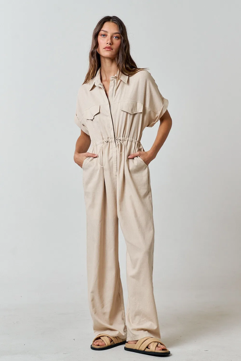 Linen Zip Up Jumpsuit sold by Evercado