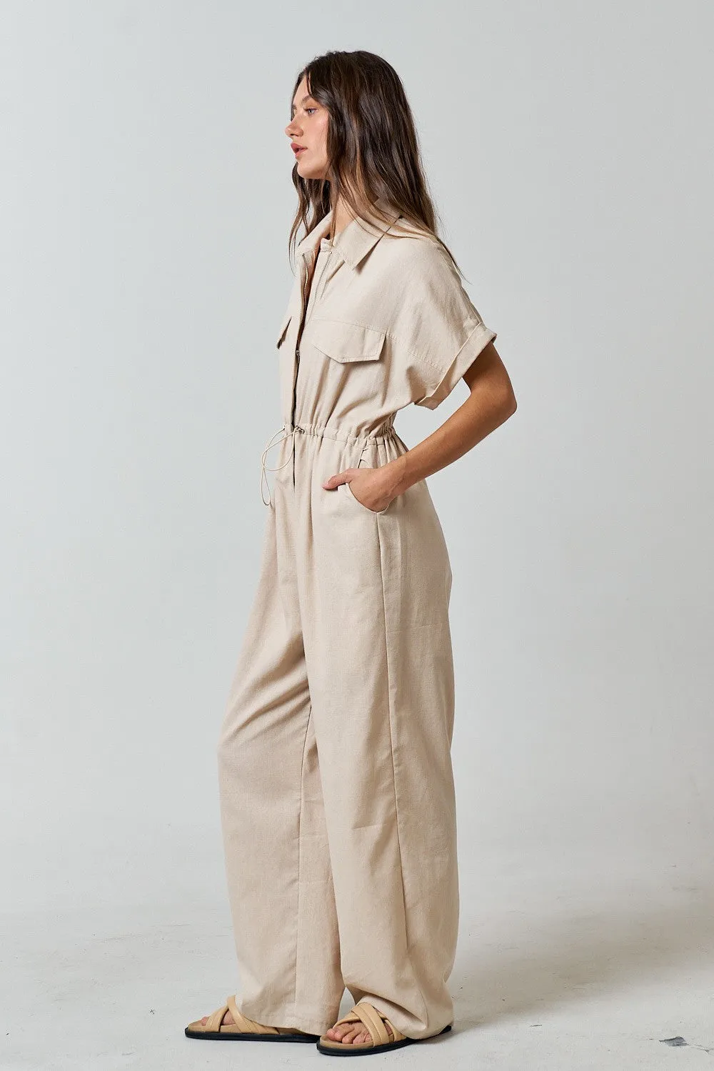 Linen Zip Up Jumpsuit sold by Evercado product image thumbnail 3