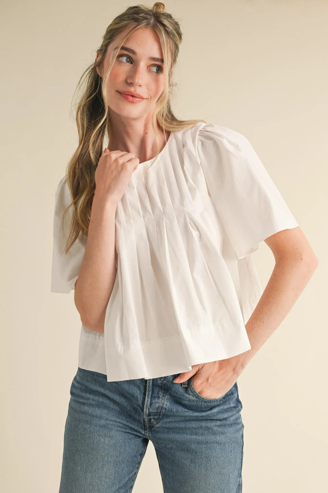 Pleated Poplin Volume Sleeve Blouse sold by Evercado product image thumbnail 5