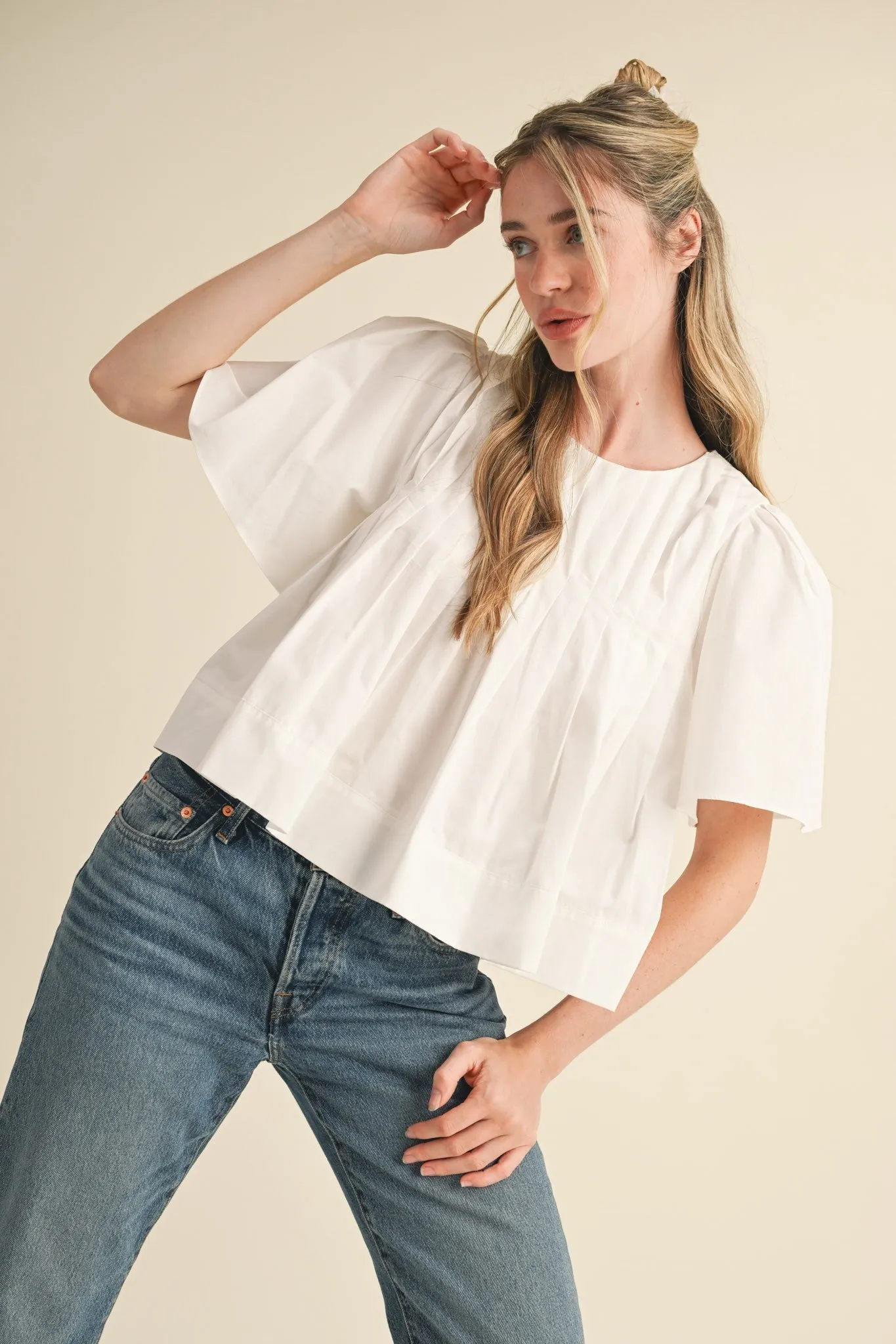 Pleated Poplin Volume Sleeve Blouse sold by Evercado product image thumbnail 4