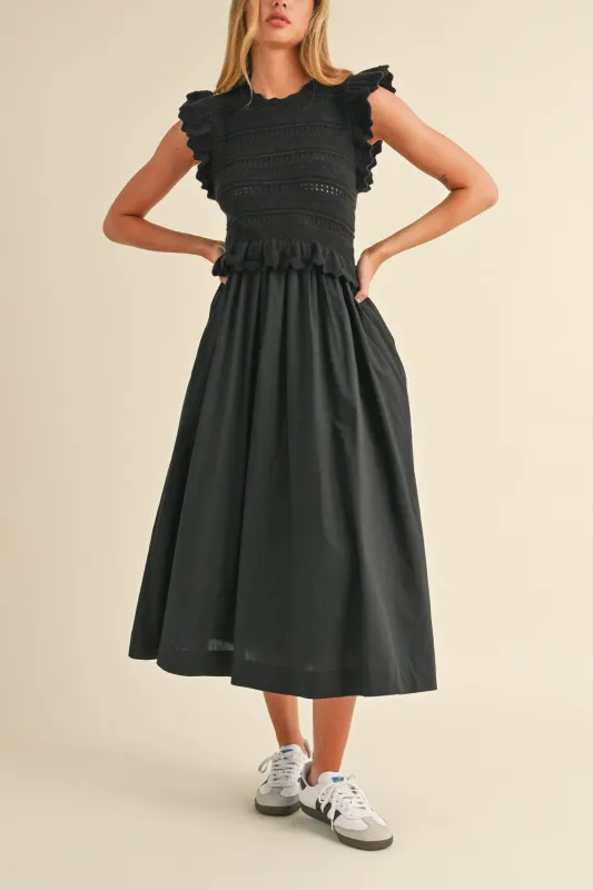 Ruffle Sleeve Knit Twofer Maxi Dress sold by Evercado