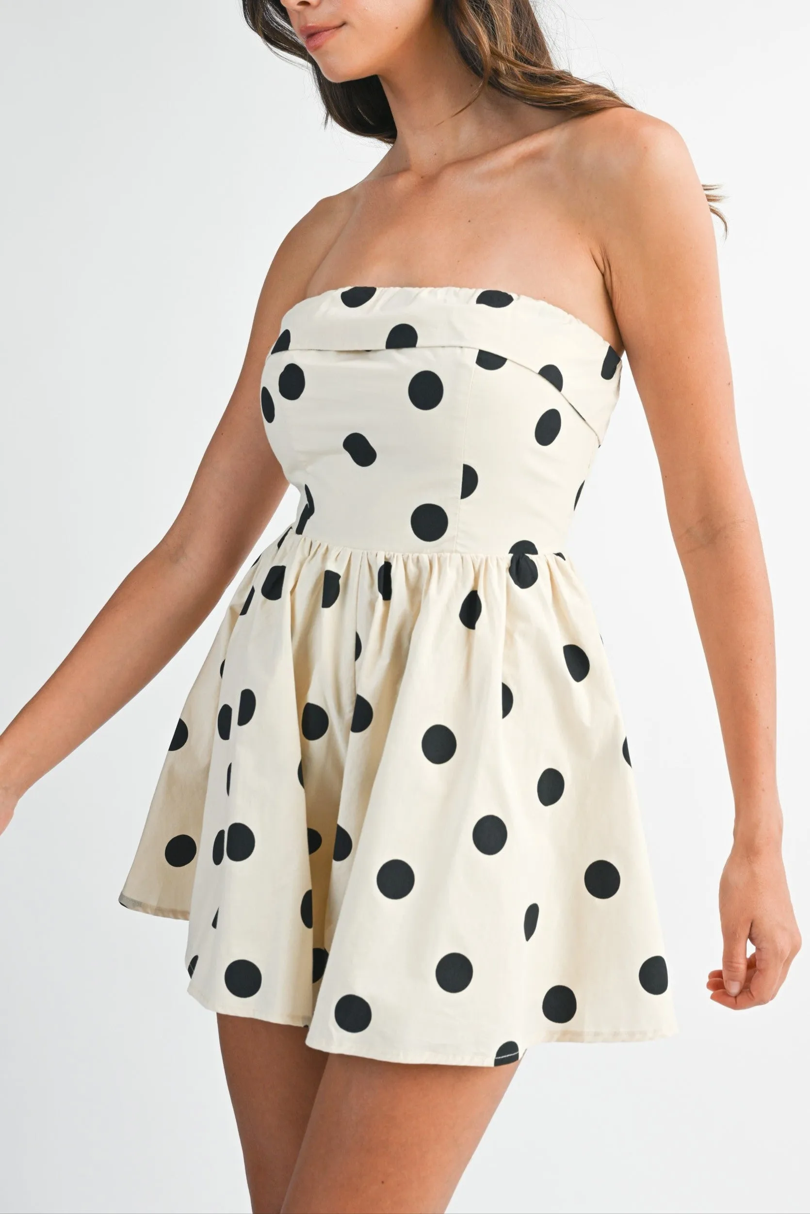 Strapless Polka Dot Flare Romper sold by Evercado product image thumbnail 2