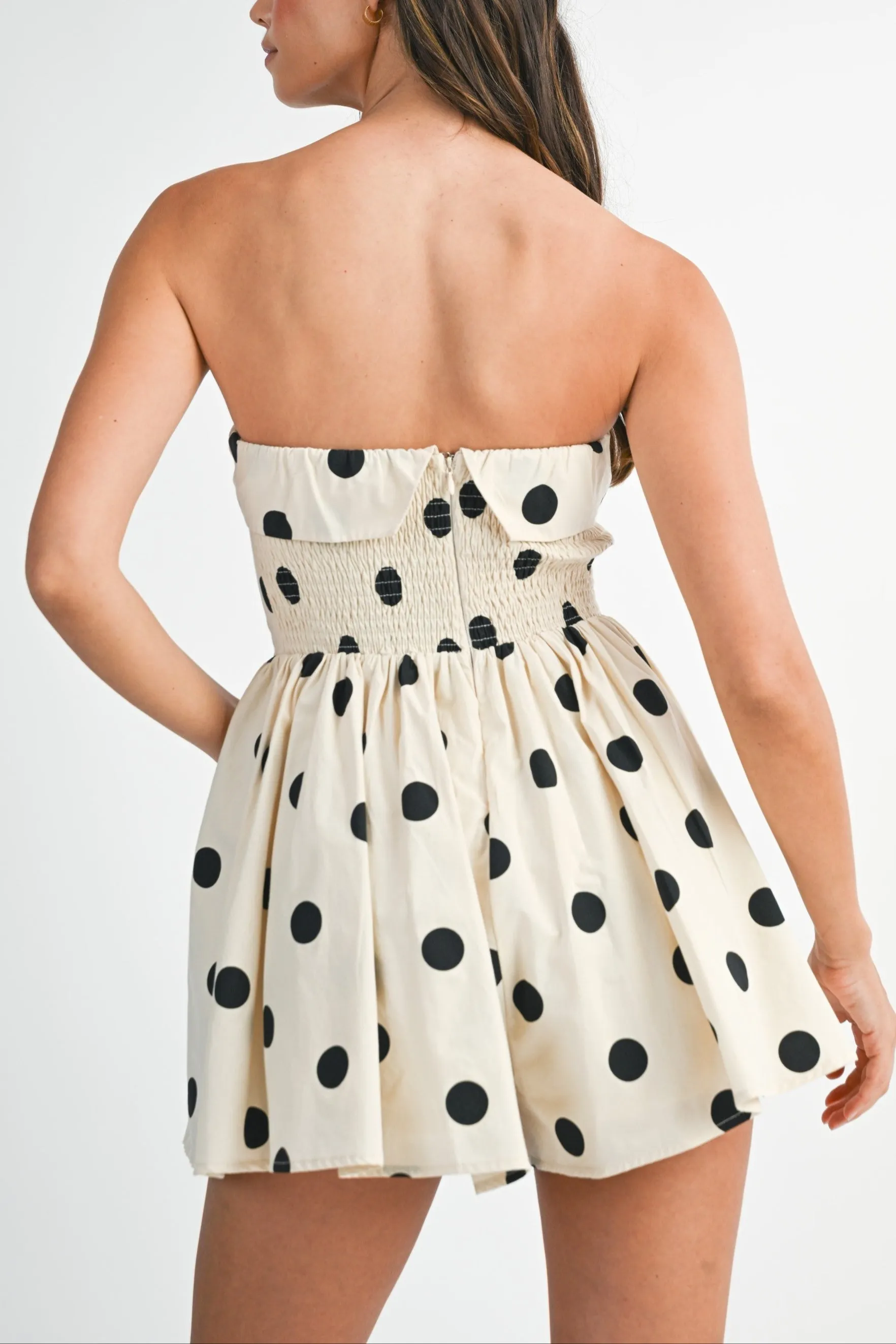 Strapless Polka Dot Flare Romper sold by Evercado product image thumbnail 3