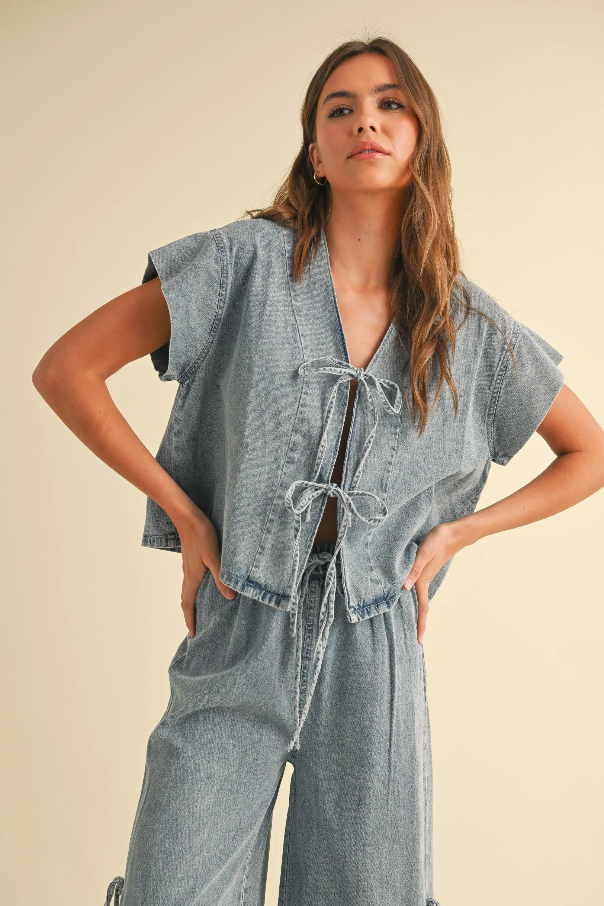 Tie Front Denim Top sold by Evercado