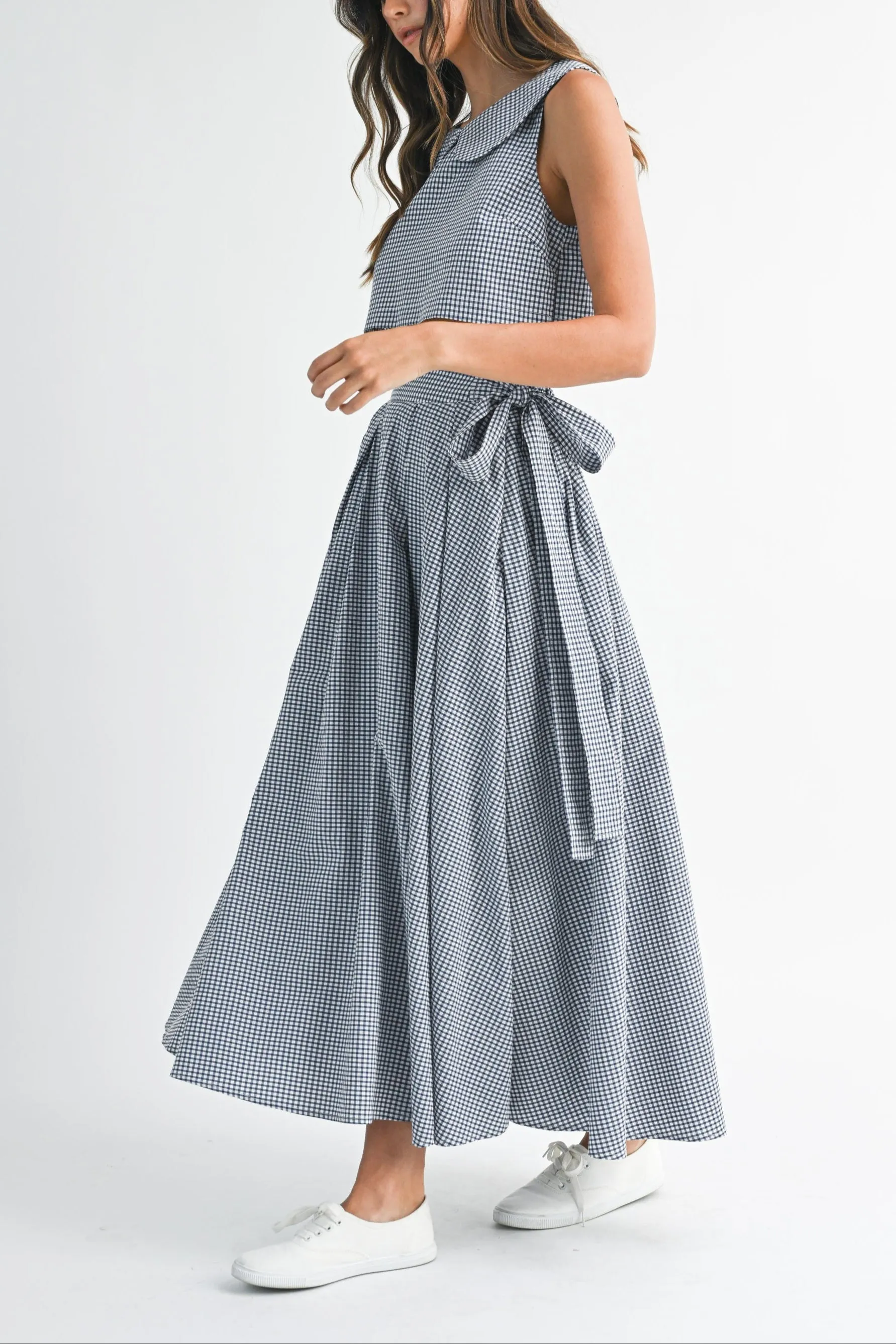 Gingham Cute Collar Crop Top & Maxi Skirt Set sold by Evercado product image thumbnail 2