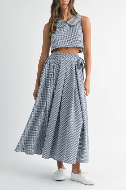 Gingham Cute Collar Crop Top & Maxi Skirt Set sold by Evercado