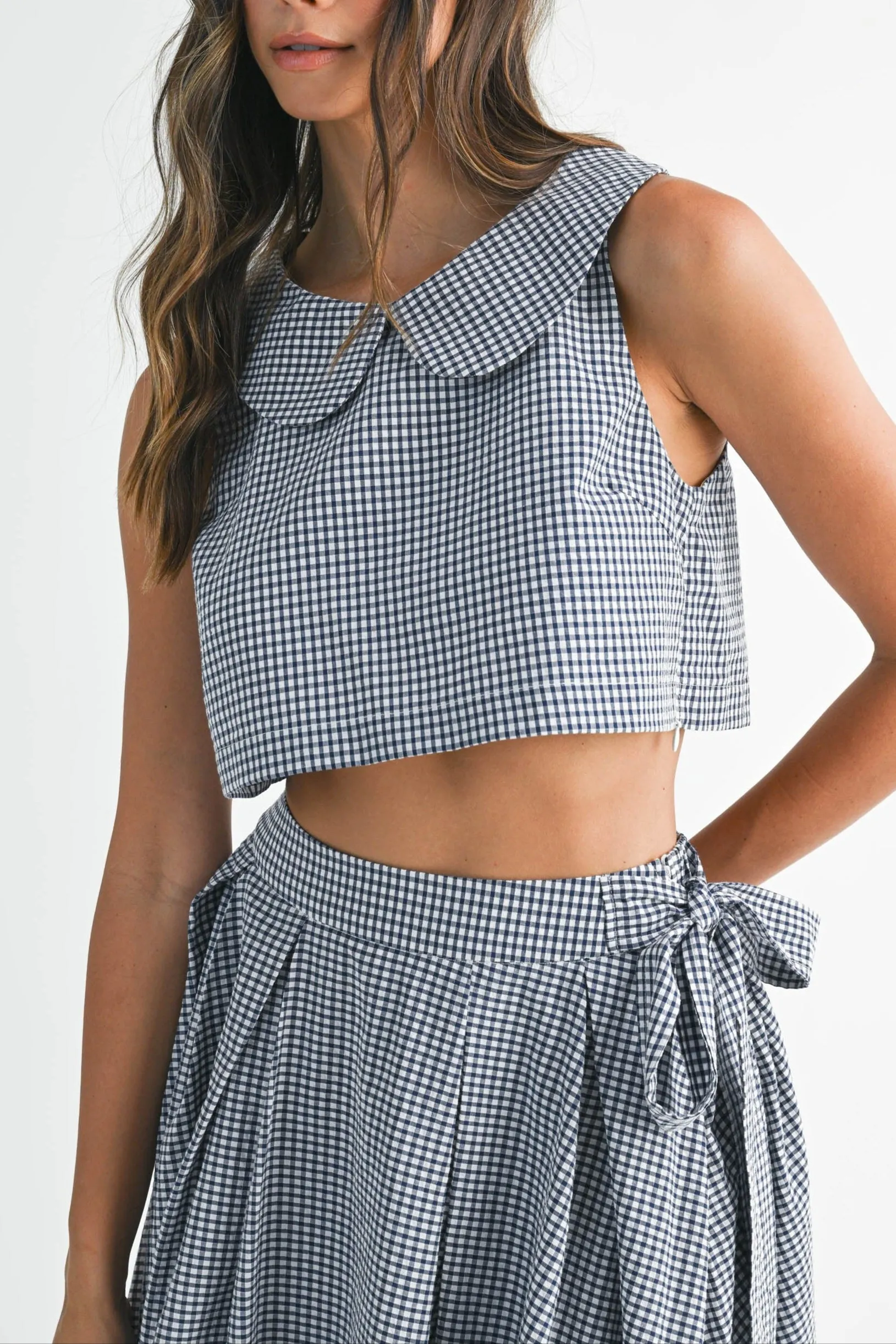 Gingham Cute Collar Crop Top & Maxi Skirt Set sold by Evercado product image thumbnail 5