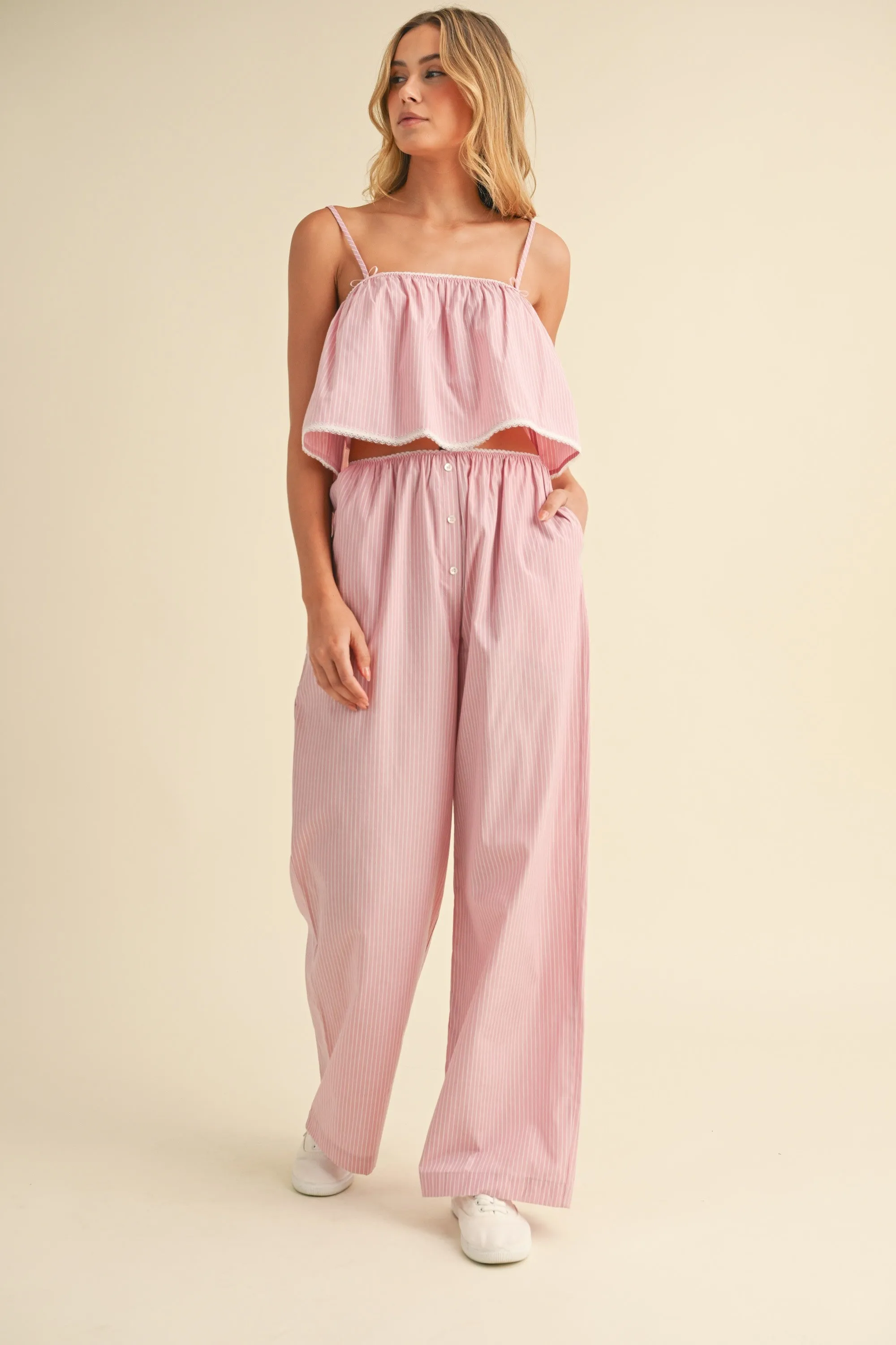 Striped Cami Crop Top & Pants Set sold by Evercado product image thumbnail 4