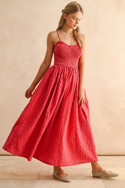 Gingham Smocked Maxi Dress sold by Evercado