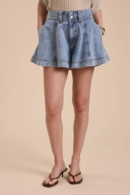 High-Waisted Flared Denim Shorts sold by Evercado