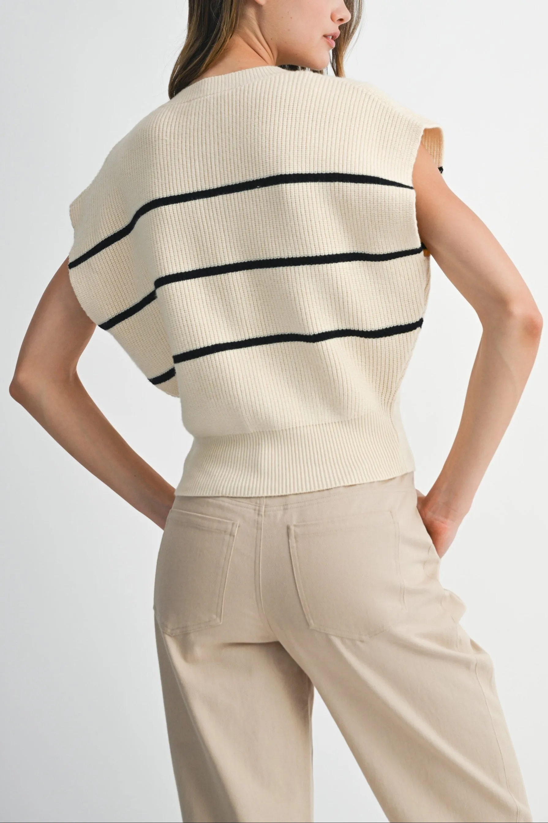 Sleeveless Striped Knit Button-Up Vest sold by Evercado product image thumbnail 5