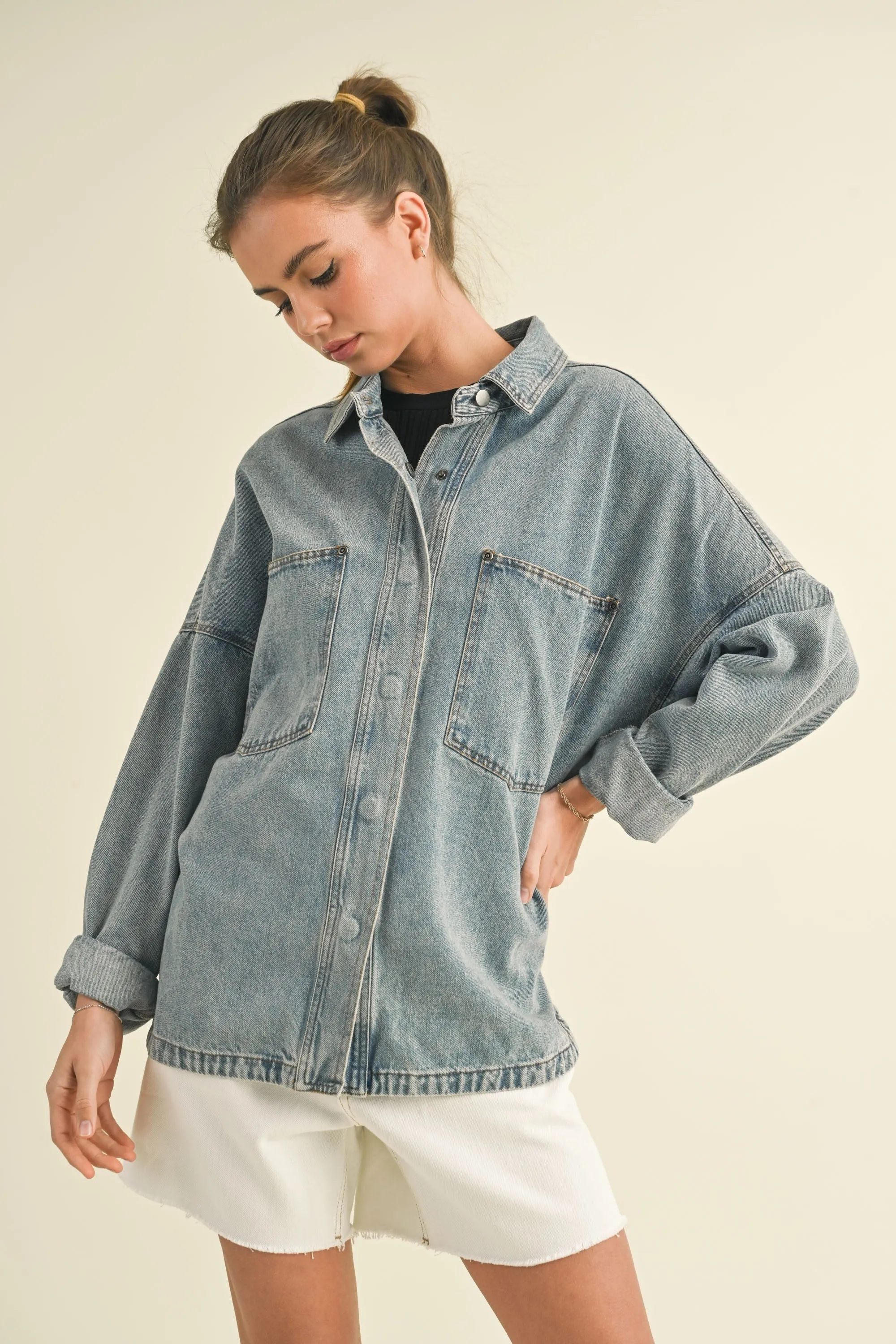 Washed Denim Oversized Shacket sold by Evercado product image thumbnail 5
