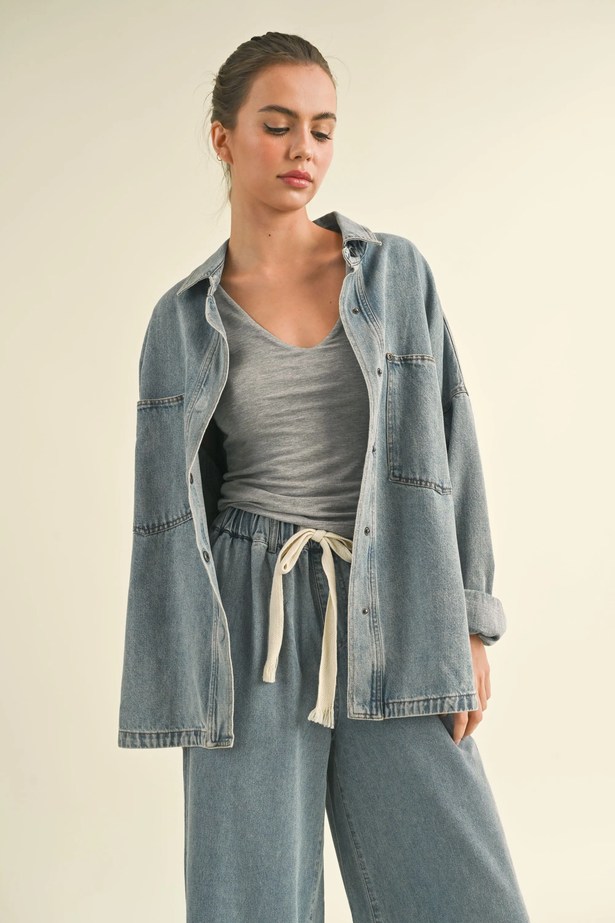 Washed Denim Oversized Shacket sold by Evercado