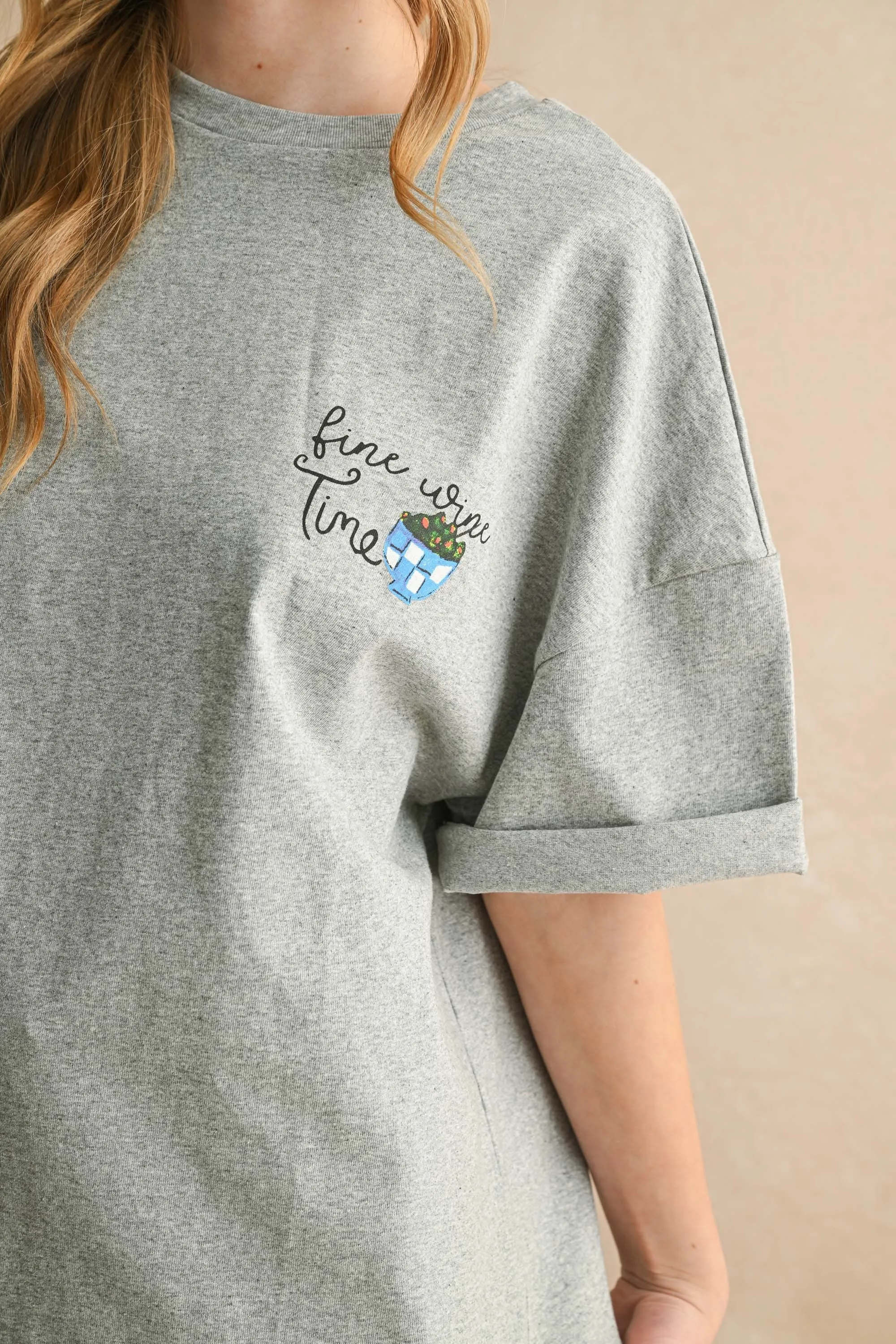 Fine Wine Time Graphic Oversized T-Shirt sold by Evercado product image thumbnail 3