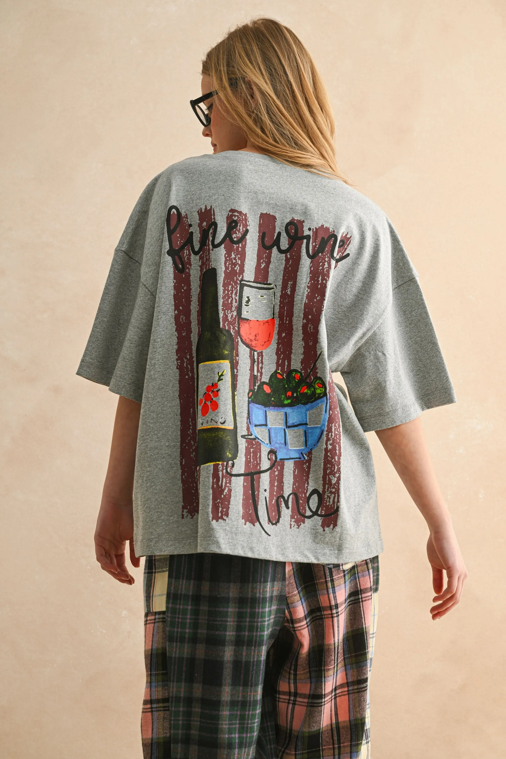 Fine Wine Time Graphic Oversized T-Shirt sold by Evercado product image thumbnail 2