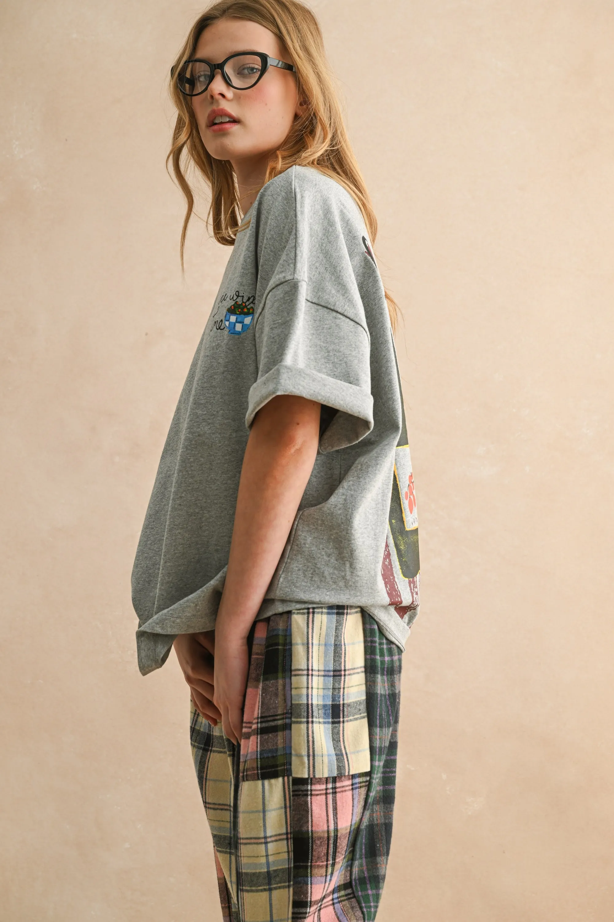 Fine Wine Time Graphic Oversized T-Shirt sold by Evercado product image thumbnail 5