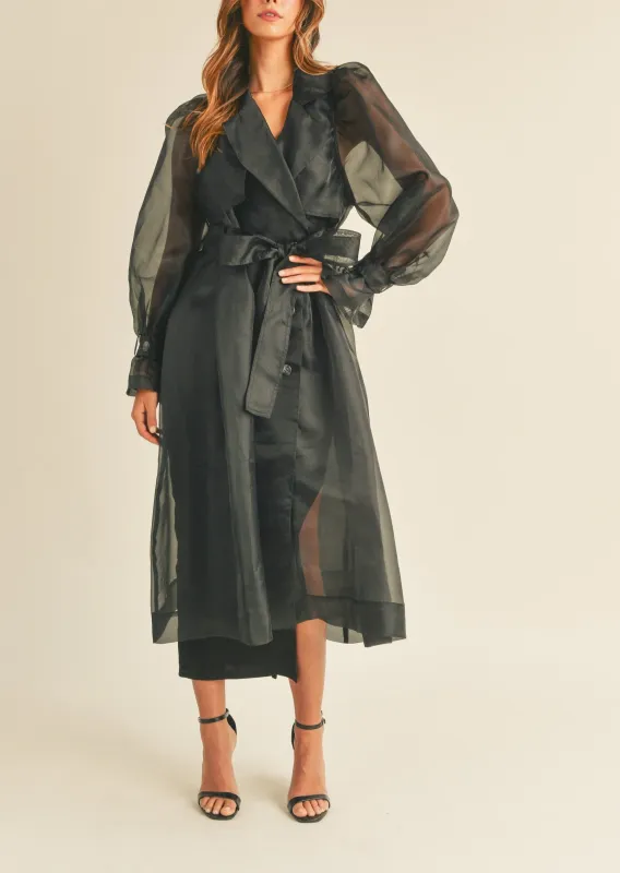 Organza Puff Sleeve Sheer Trench Coat sold by Evercado