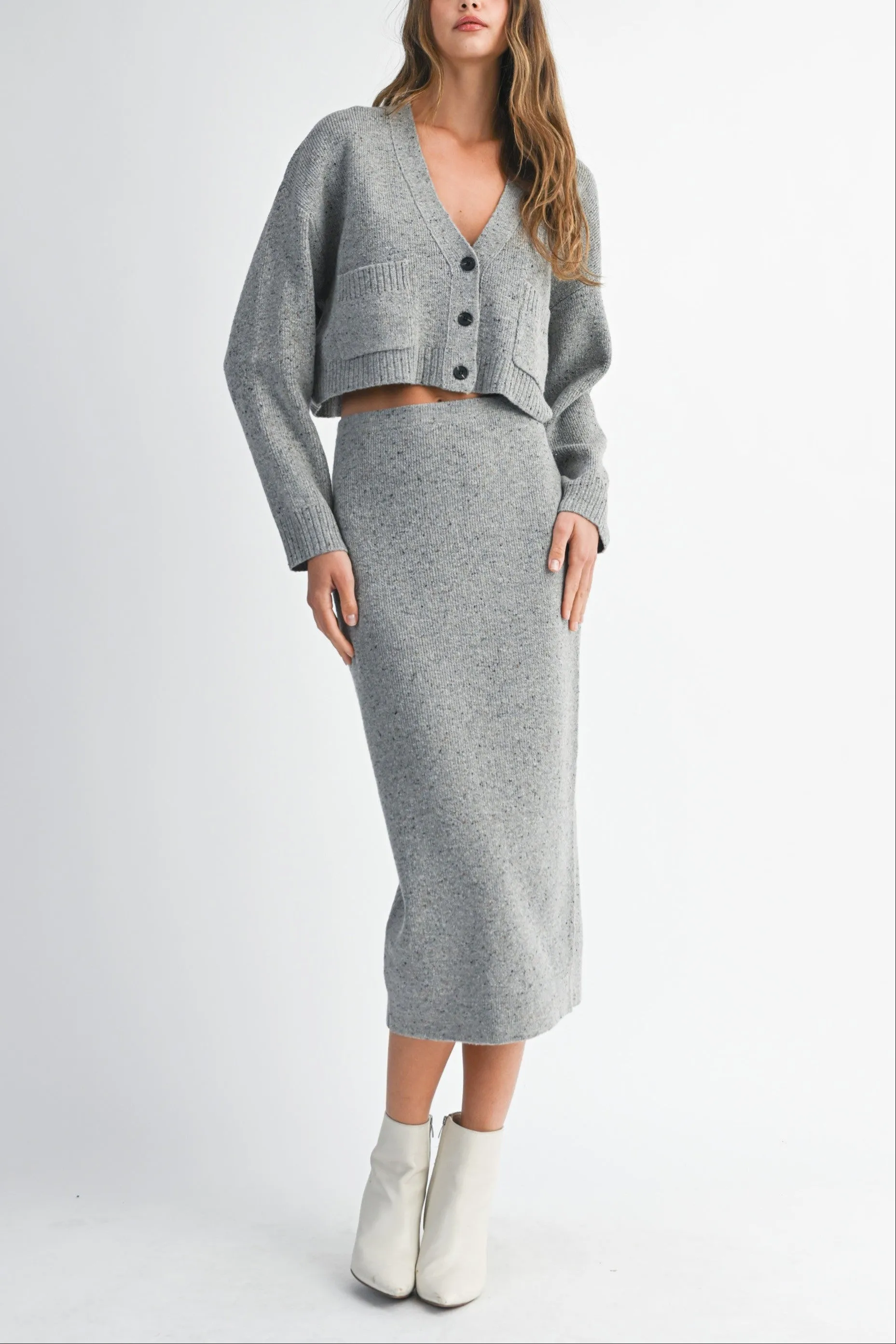 Knit Cropped Cardigan & Midi Skirt Set sold by Evercado product image thumbnail 2