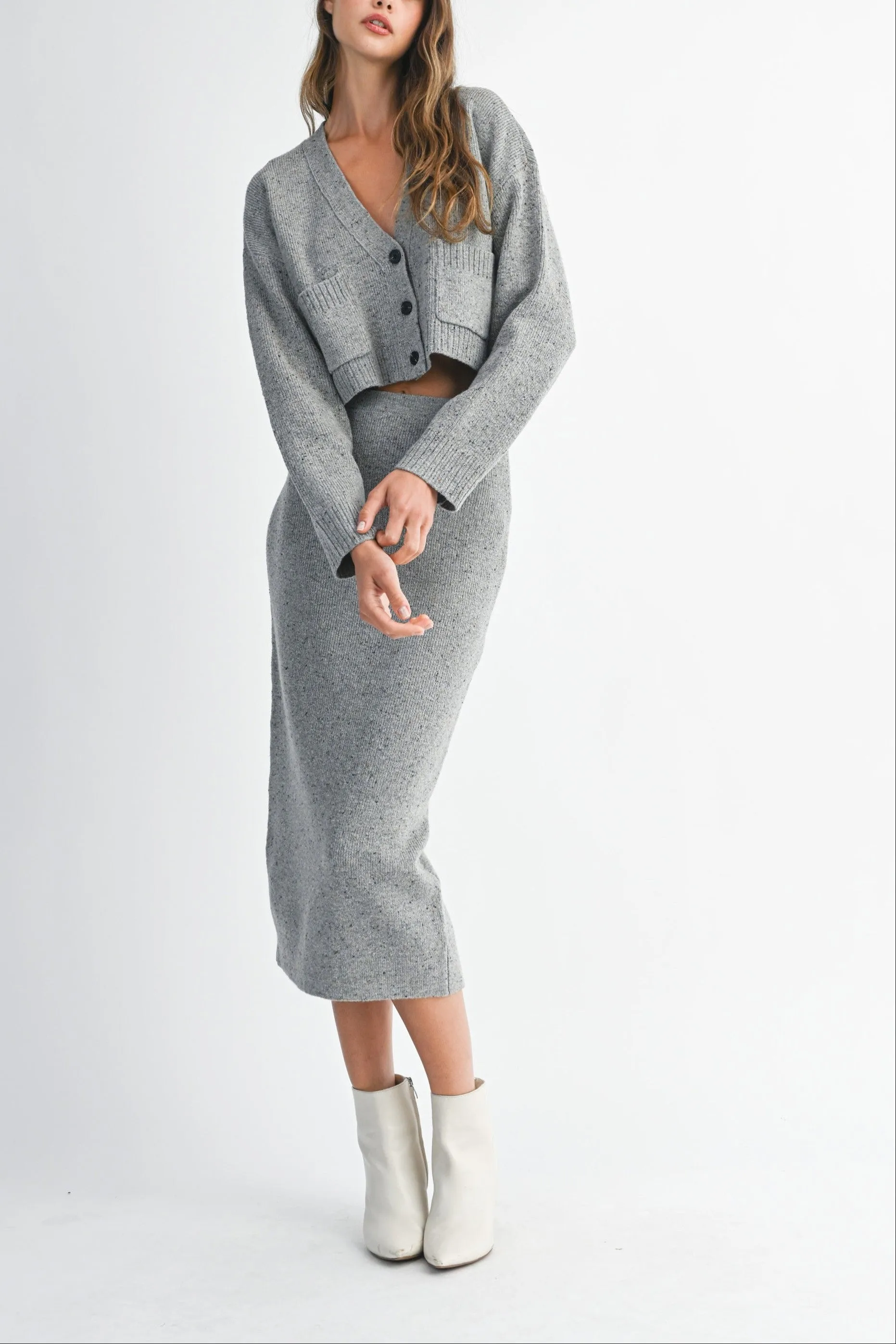 Knit Cropped Cardigan & Midi Skirt Set sold by Evercado product image thumbnail 4