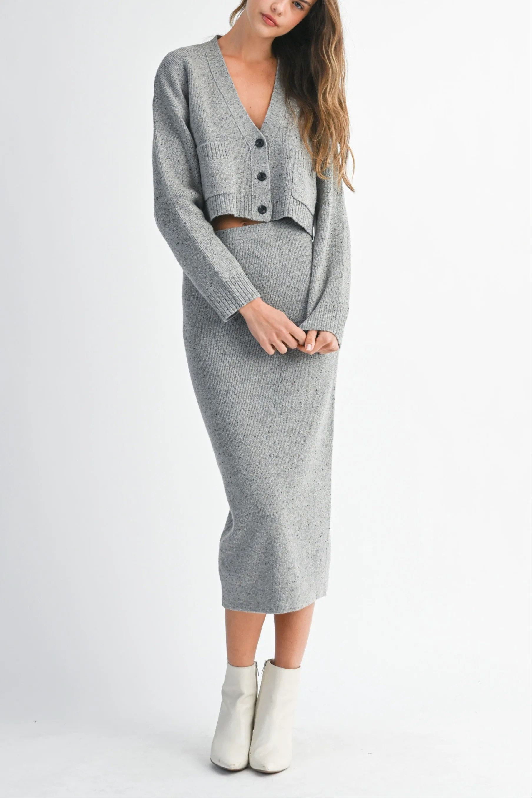 Knit Cropped Cardigan & Midi Skirt Set sold by Evercado product image thumbnail 3