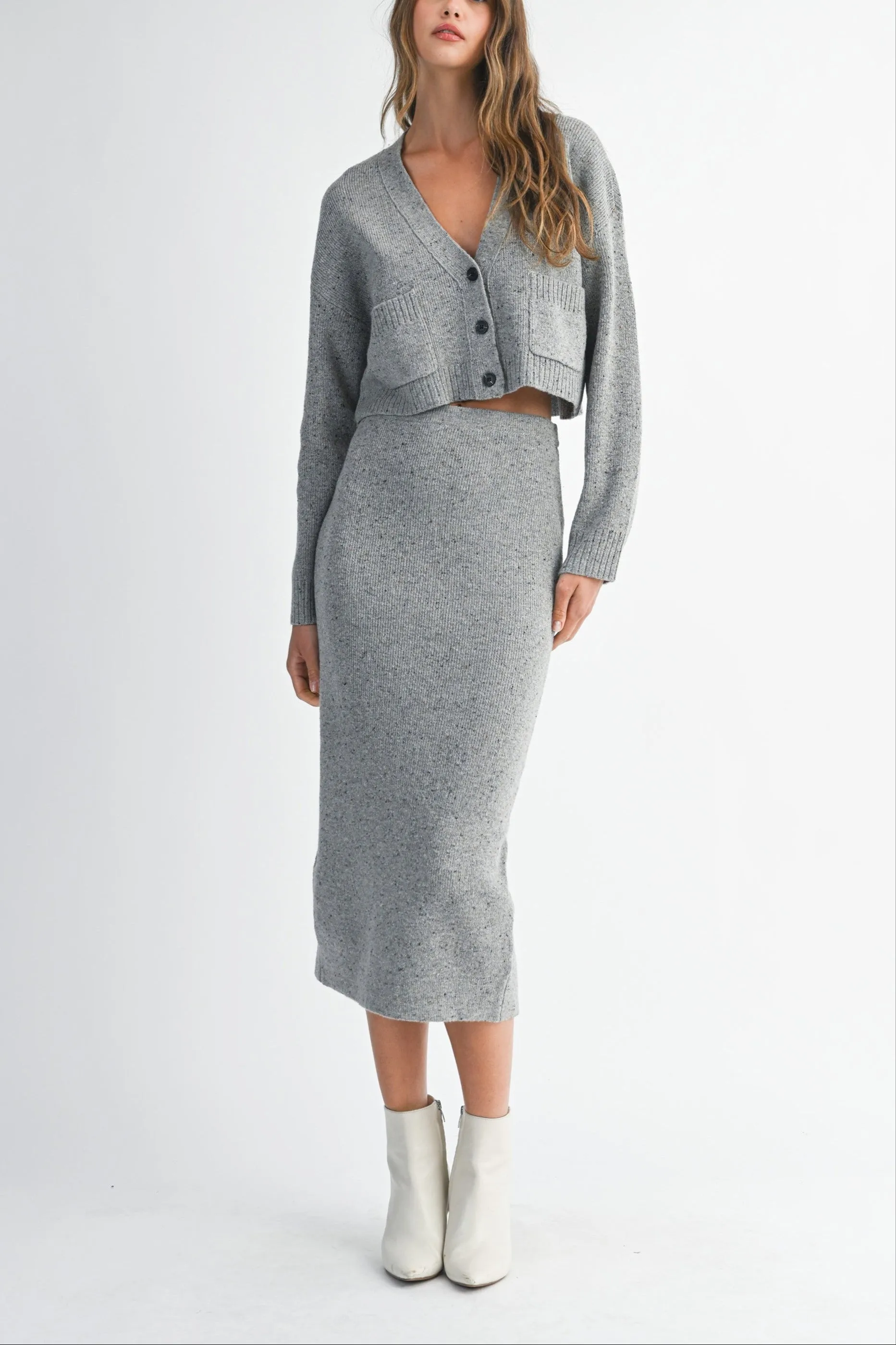 Knit Cropped Cardigan & Midi Skirt Set sold by Evercado
