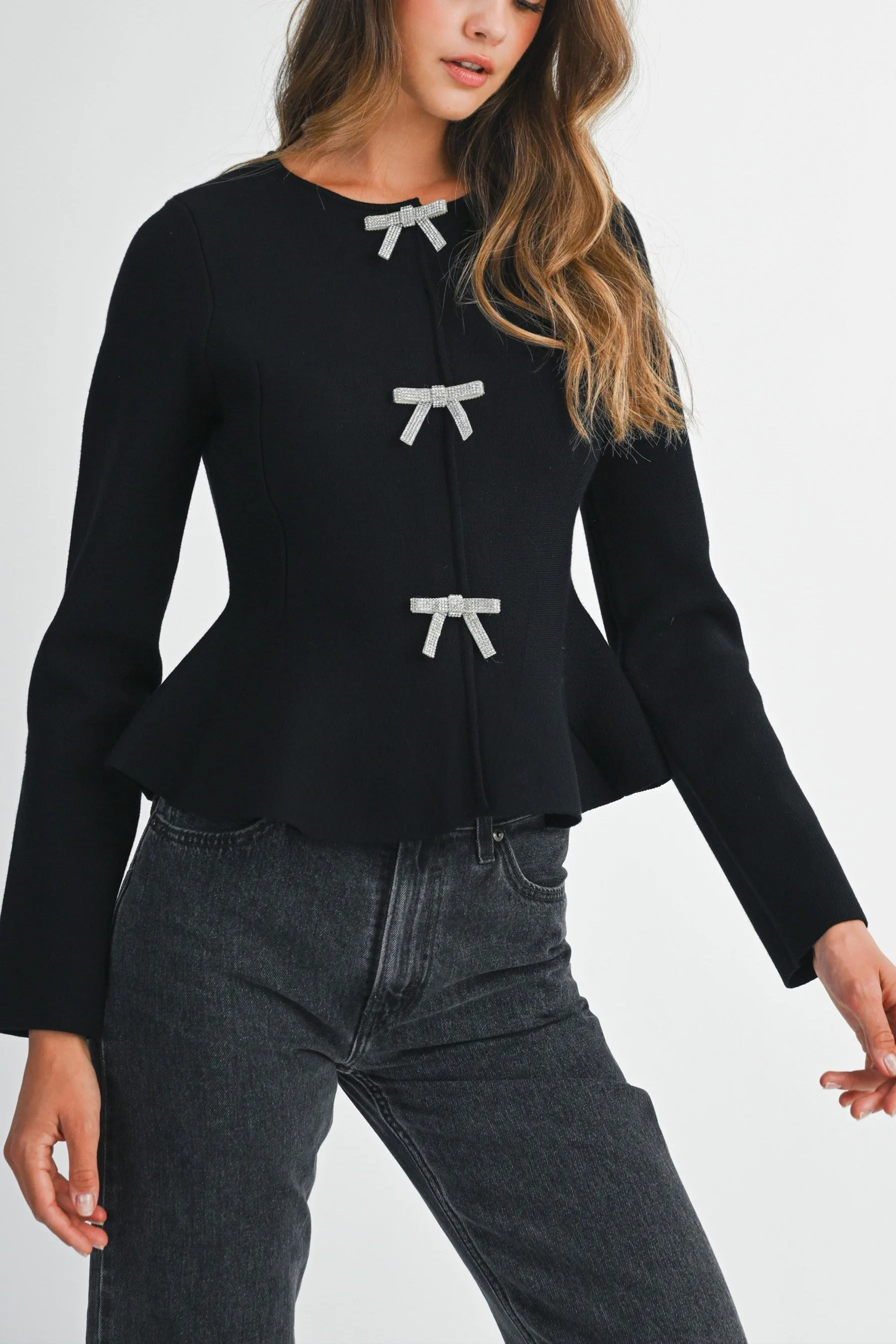 Jewel Bow Peplum Knit Top sold by Evercado product image thumbnail 2