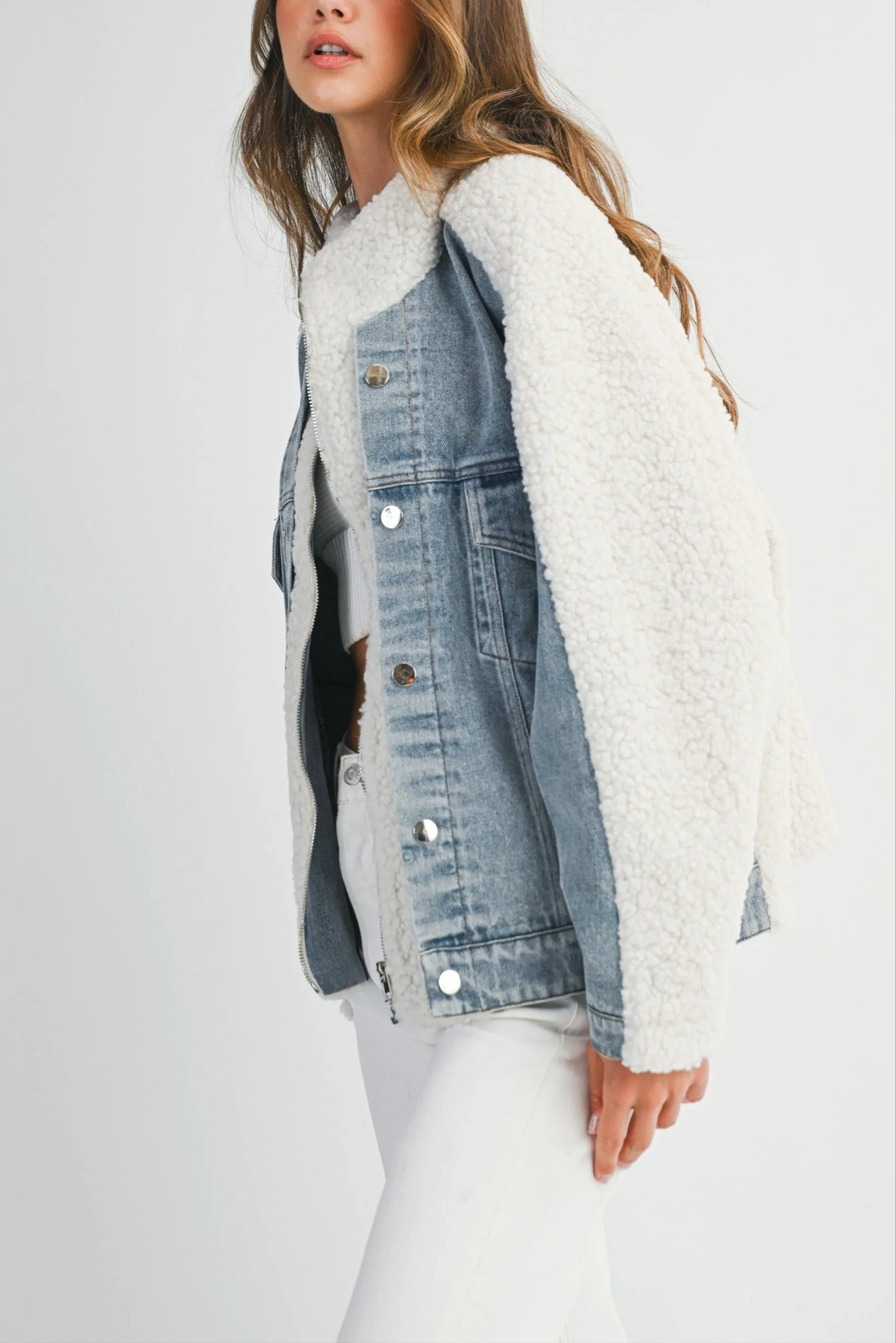 Fleece and Denim Combo Oversized Jacket sold by Evercado product image thumbnail 4